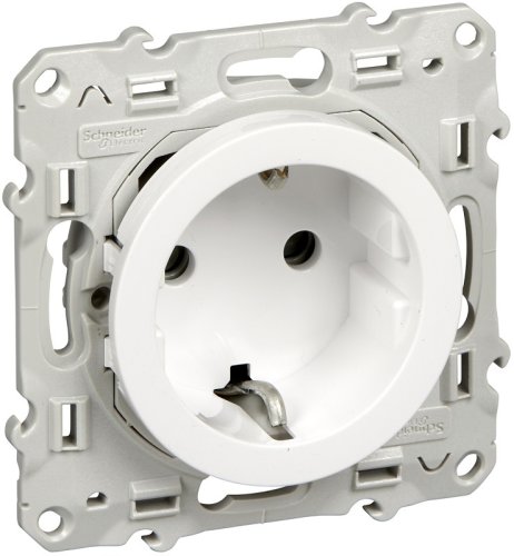 Розетка с заземлением без рамки Schneider Electric Odace 1-м. шторки белый картинка